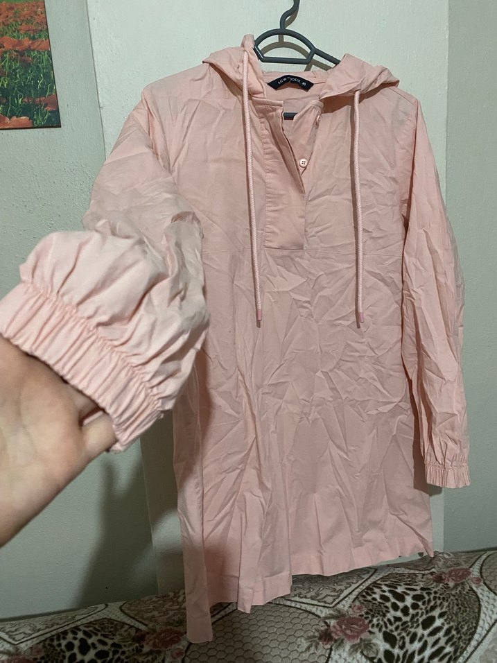 Pembe Kapüşonlu Kadın Midi Ceket - Görsel 2