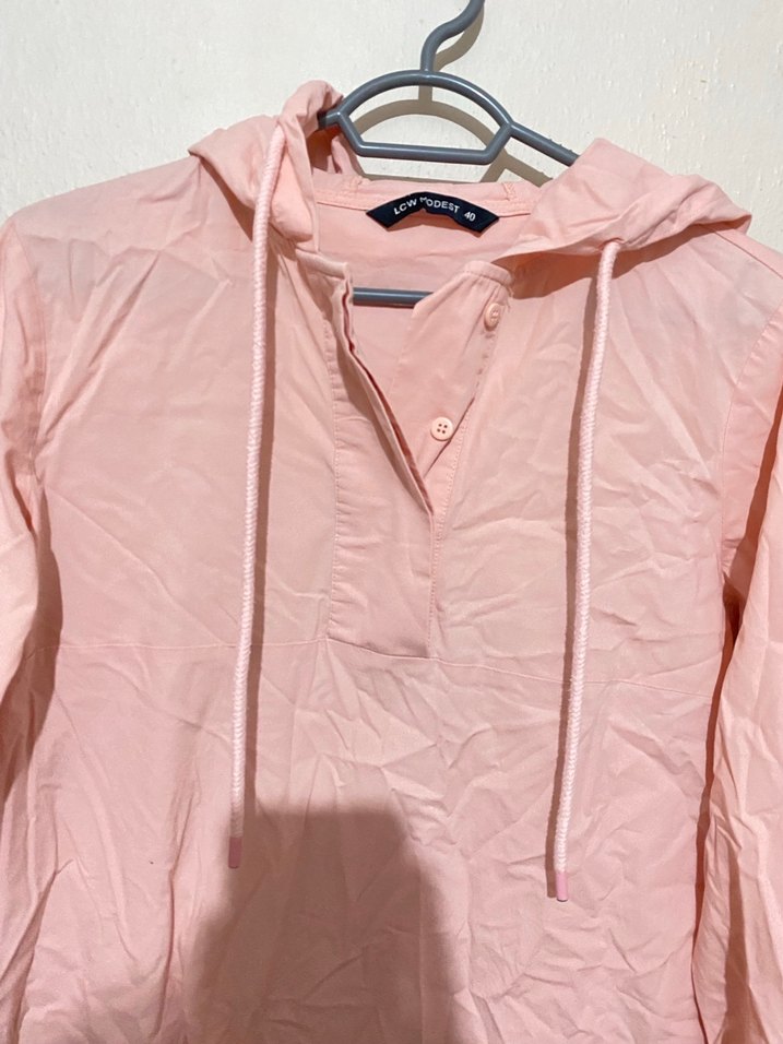 Pembe Kapüşonlu Kadın Midi Ceket - Görsel 3