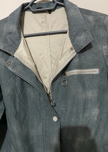 Gri Batik Desenli Kadın Denim Ceket - Görsel 6