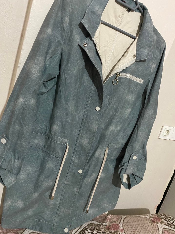 Gri Batik Desenli Kadın Denim Ceket - Görsel 2