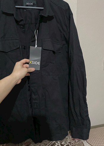 Siyah Keten Erkek Gömlek, Bol Kesim, Uzun Kol - Görsel 3