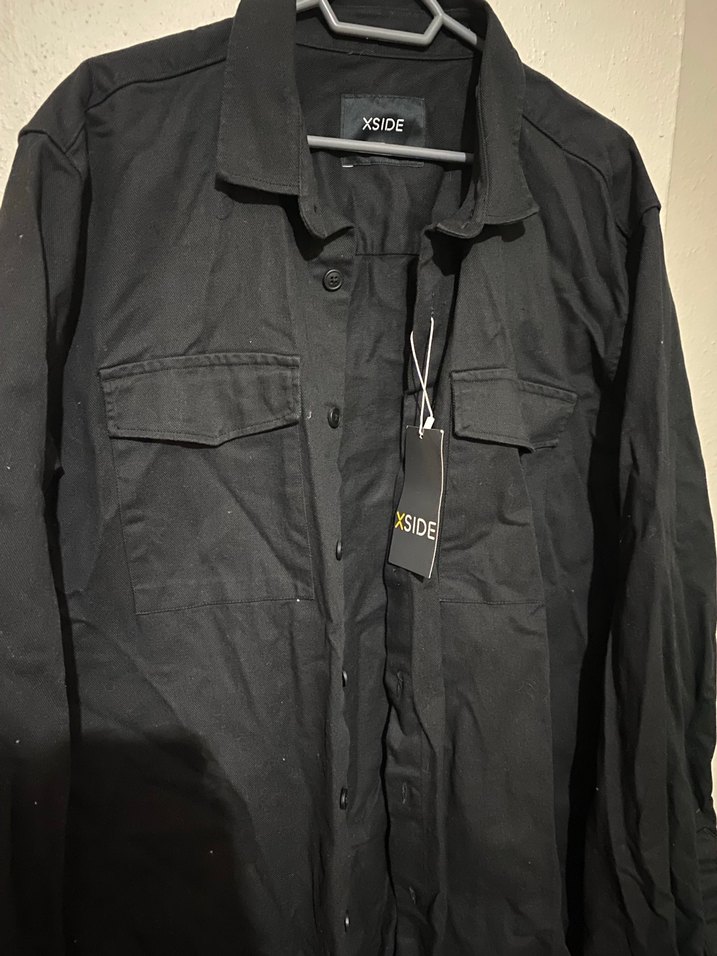 Siyah Keten Erkek Gömlek, Bol Kesim, Uzun Kol - Görsel 2