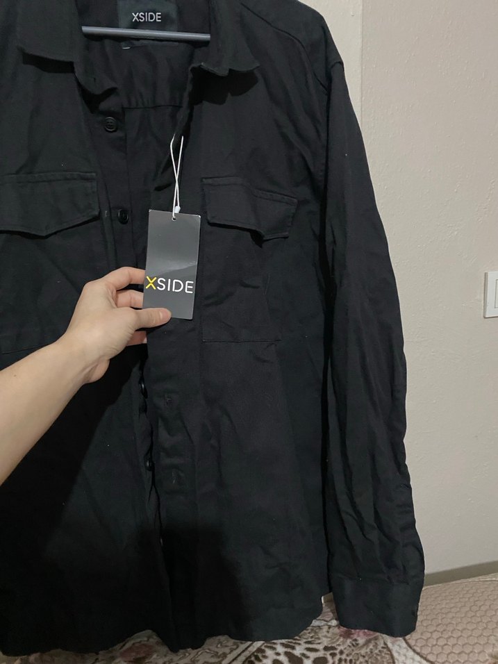 Siyah Keten Erkek Gömlek, Bol Kesim, Uzun Kol - Görsel 3