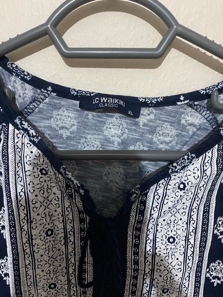 Kadın Mavi Bohem Uzun Kollu Pamuk Bluz - Görsel 2