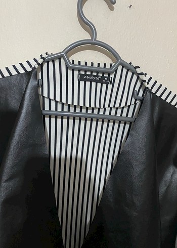 Siyah Zebra Desenli Deri Uzun Kadın Kaban - Görsel 2