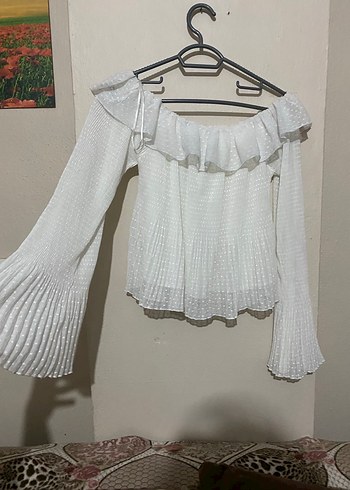 Piliseli Uzun Kollu Beyaz Bluz - Görsel 2