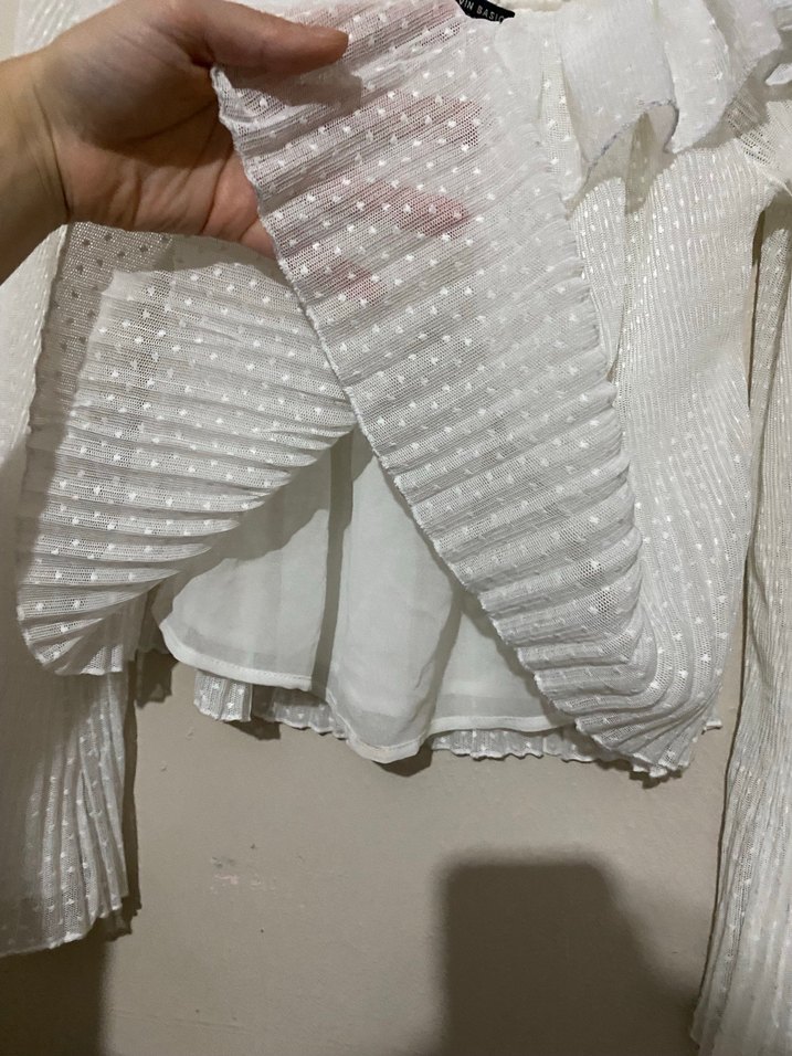 Piliseli Uzun Kollu Beyaz Bluz - Görsel 4