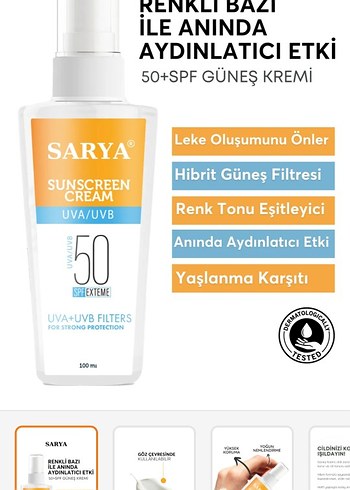Sarya Renkli Bazlı 50+ SPF Güneş Kremi 100 ml