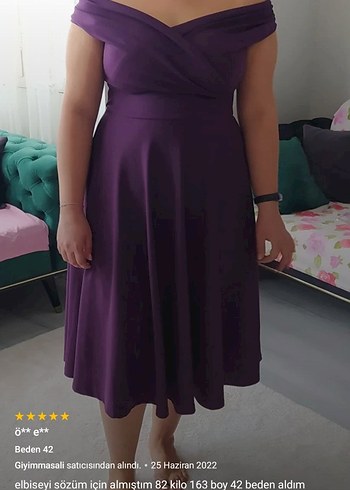 l Beden mor Renk Mor Midi V Yaka Pilili Abiye Elbise