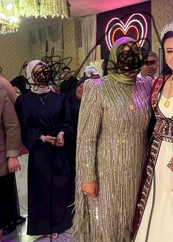 46 Beden haki Renk Parlak Uzun Kollu Nakışlı Kadın Elbise