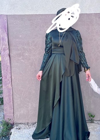 Uzun Kol Drapeli Haki Abiye Elbise - Görsel 2