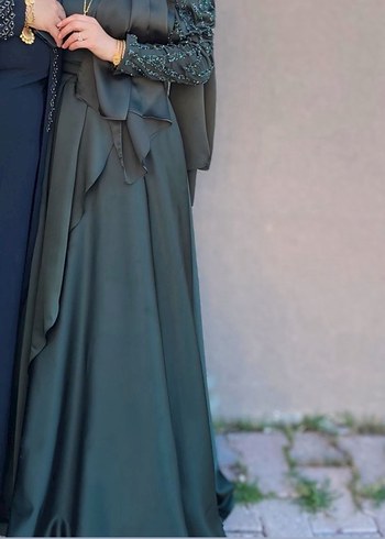 Uzun Kol Drapeli Haki Abiye Elbise - Görsel 5