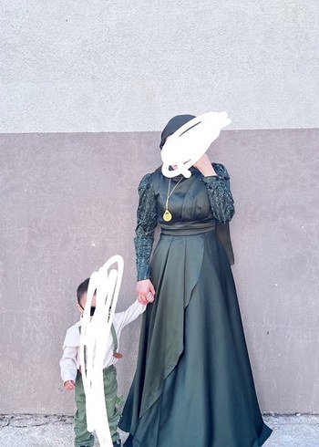 Uzun Kol Drapeli Haki Abiye Elbise - Görsel 3