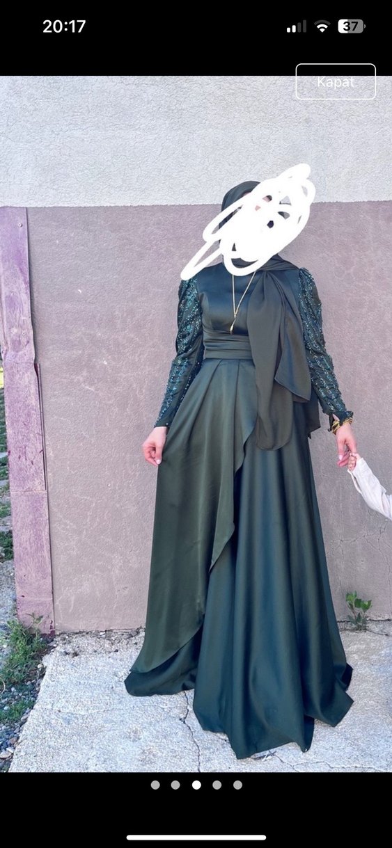 Uzun Kol Drapeli Haki Abiye Elbise - Görsel 2