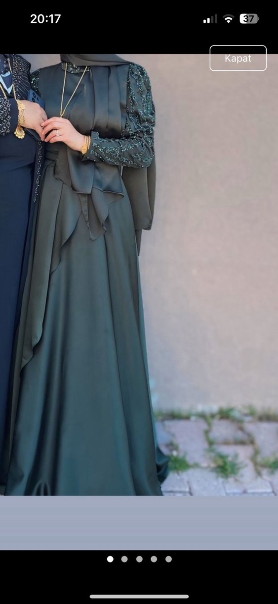 Uzun Kol Drapeli Haki Abiye Elbise - Görsel 5