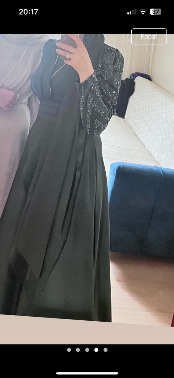 Uzun Kol Drapeli Haki Abiye Elbise - Görsel 4