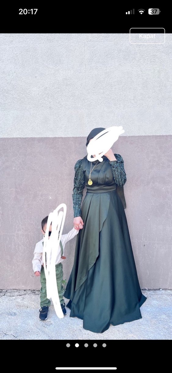 Uzun Kol Drapeli Haki Abiye Elbise - Görsel 3