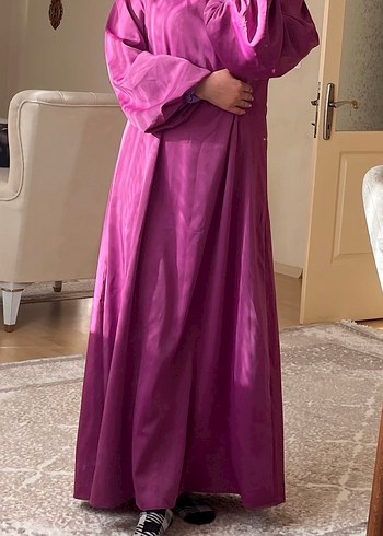 Mor, Uzun, Salaş, Yüksek Yakalı Kadın Elbise - Görsel 5