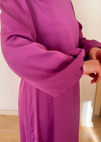 Mor, Uzun, Salaş, Yüksek Yakalı Kadın Elbise - Görsel 2