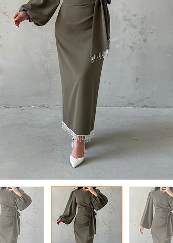 Drapeli Bej Uzun Kadın Etek - Görsel 2