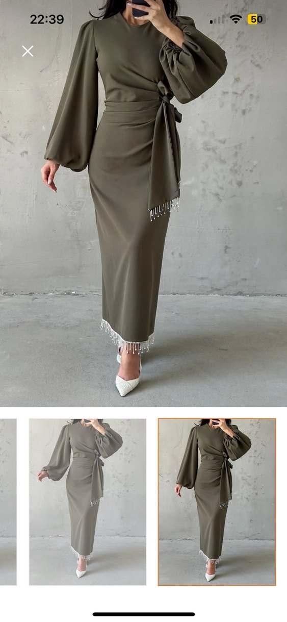 Drapeli Bej Uzun Kadın Etek - Görsel 3