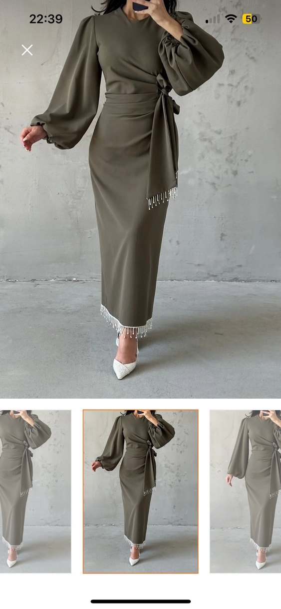 Drapeli Bej Uzun Kadın Etek - Görsel 2