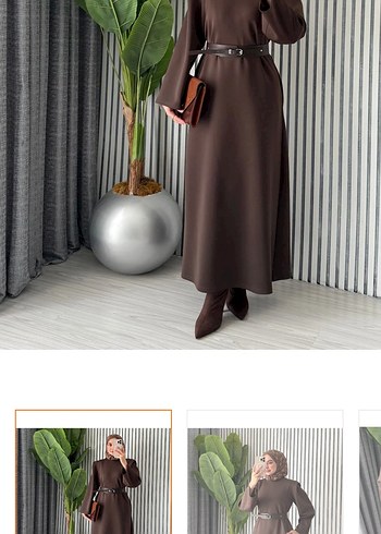 Kahverengi Deri Uzun Elbise - Görsel 4