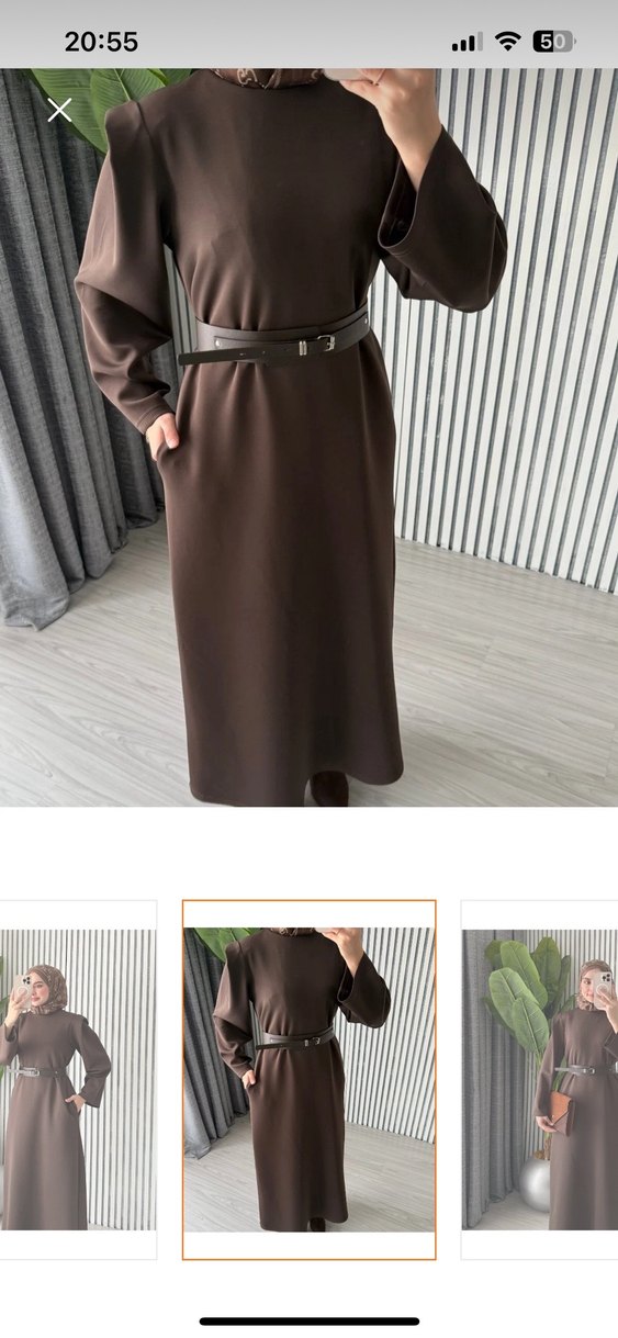 Kahverengi Deri Uzun Elbise - Görsel 2