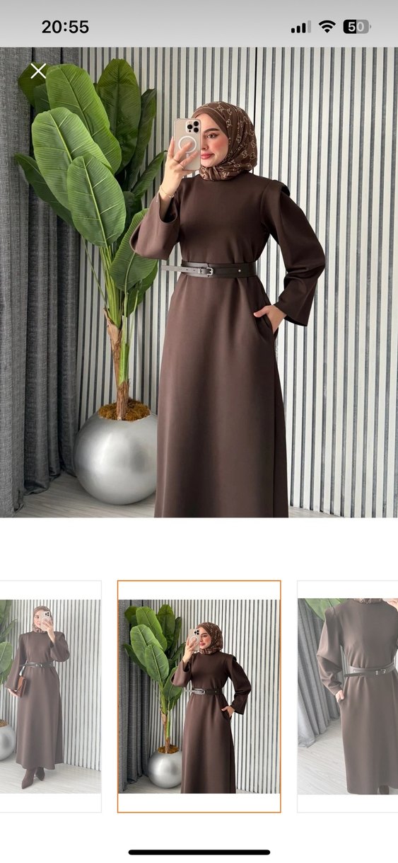 Kahverengi Deri Uzun Elbise - Görsel 3