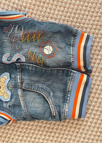 Renkli Nakışlı Denim Bebek Erkek Ceket