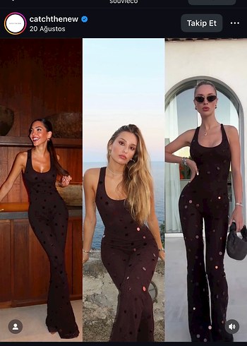 Souvie Kadın Kahverengi Puantiyeli V Yaka Tulum