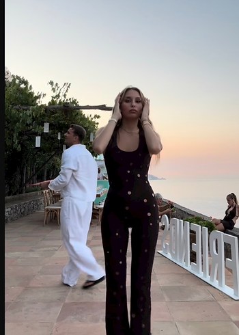 Gigii's Souvie Kadın Kahverengi Puantiyeli V Yaka Tulum