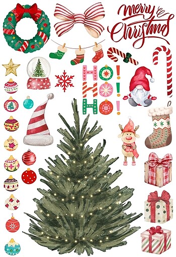 Christmas , Yılbaşı ağacı sticker.Yılbaşı ağacı süsleme sticker