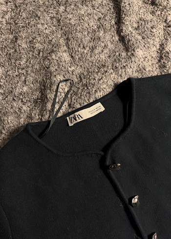 Lacivert  Düğmeli Kısa Kollu Yün Hırka - Görsel 3