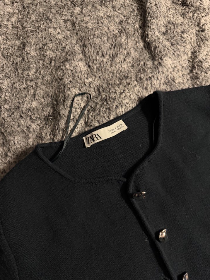 Lacivert  Düğmeli Kısa Kollu Yün Hırka - Görsel 3