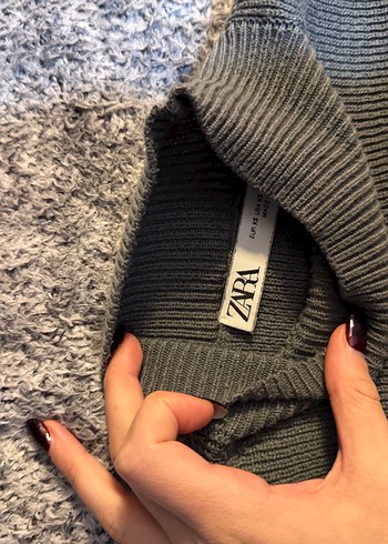 Gri Kısa Kollu Boğazlı Triko Kazak - Görsel 2