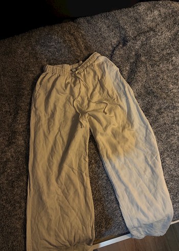 Bej Kadın Keten Midi Bol Pantolon - Görsel 3