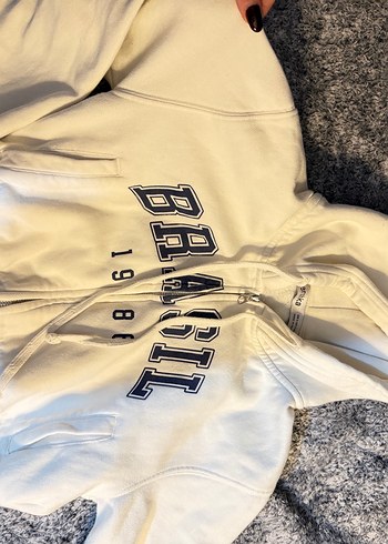 Fermuarlı Beyaz Kapüşonlu kadın
 Sweatshirt - Görsel 3