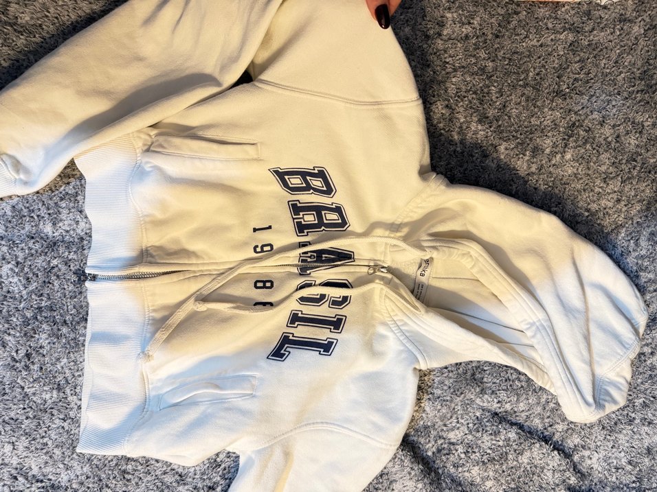 Fermuarlı Beyaz Kapüşonlu kadın
 Sweatshirt - Görsel 3