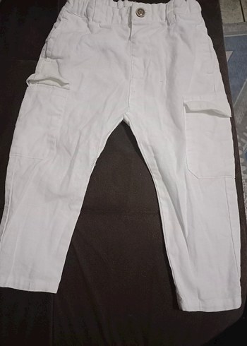 Düğmeli Beyaz Erkek çocuk Keten Pantolon