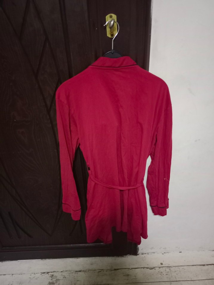 Bordo Uzun Kollu Salaş Midi erkek sabahlık - Görsel 3