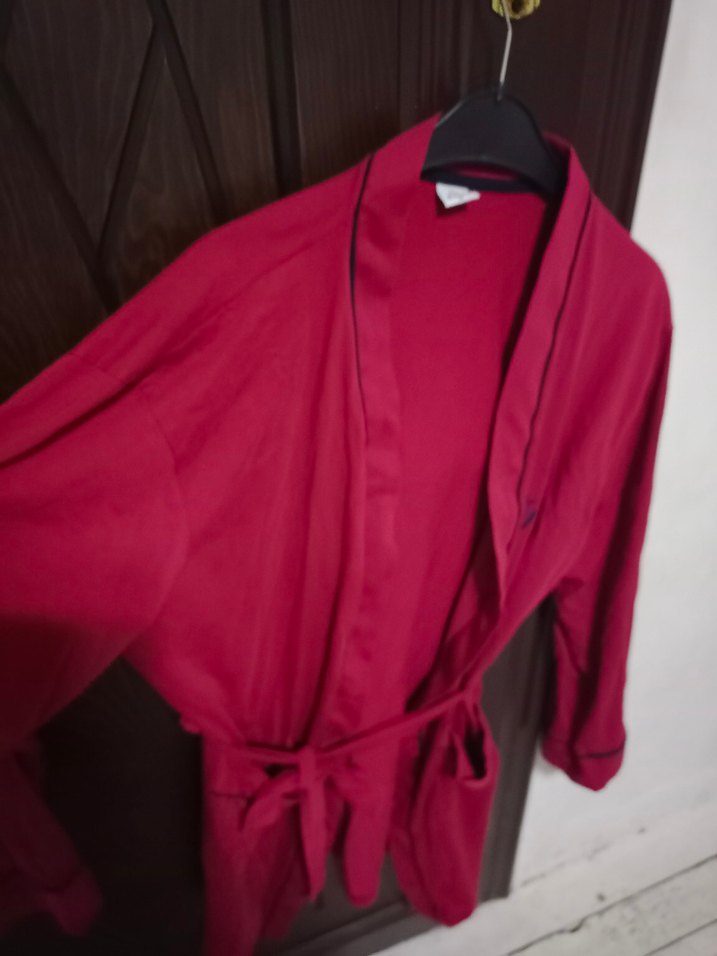 Bordo Uzun Kollu Salaş Midi erkek sabahlık - Görsel 2