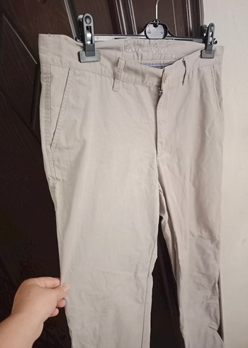 Bej pamuk Kemerli Erkek Pantolon - Görsel 4