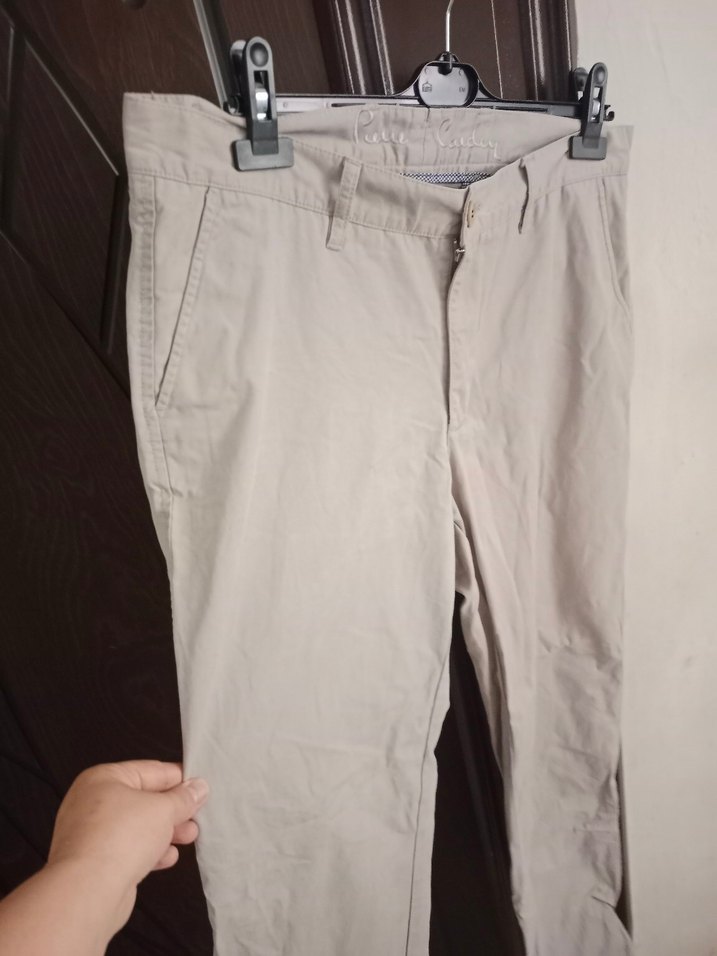 Bej pamuk Kemerli Erkek Pantolon - Görsel 4