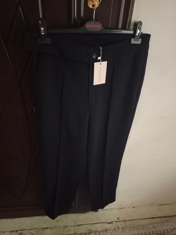 koyu lacivert Kadın Kumaş Pantolon - Görsel 3