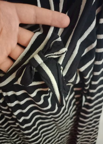 Gri Çizgili Uzun Kollu Kadın Bluz - Görsel 3