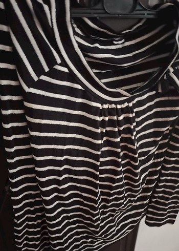 Gri Çizgili Uzun Kollu Kadın Bluz - Görsel 2