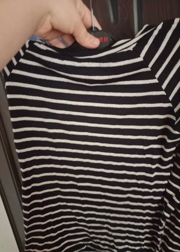 Gri Çizgili Uzun Kollu Kadın Bluz - Görsel 5