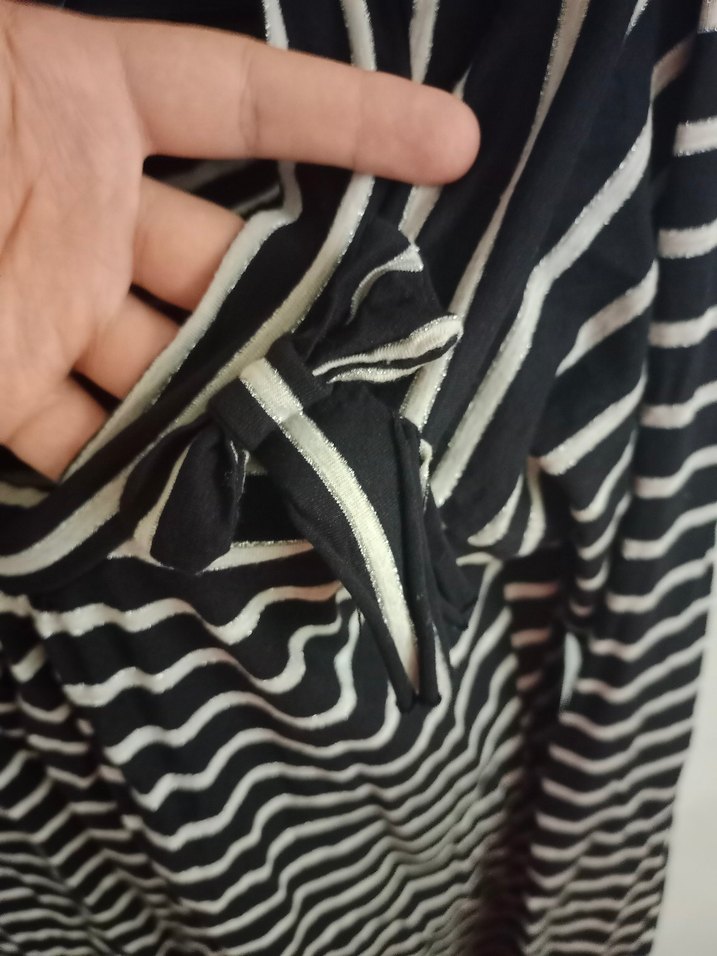 Gri Çizgili Uzun Kollu Kadın Bluz - Görsel 3