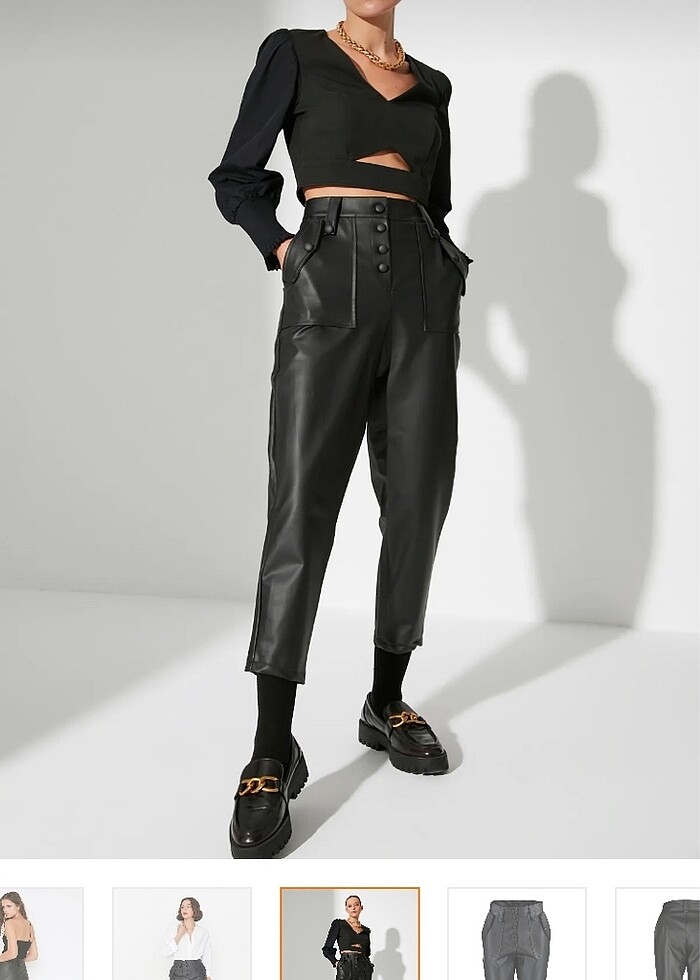 Siyah deri pantalon, içi şardonlu, sıcak tutuyor - Görsel 2